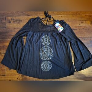 Desigual Black Crochet Boho Top